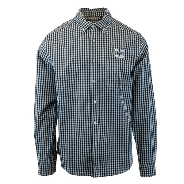 Men's U-State Gingham Button-Up Shirt blue and white